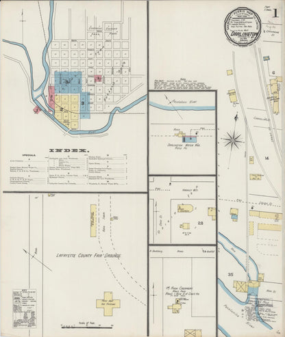 Sanborn Fire Insurance Map from Darlington, Lafayette County, Wisconsin (1894), Sheet #0001 - Complete Map Set gallery image, historic Sanborn map, vintage wall art, Wisconsin Wisconsin