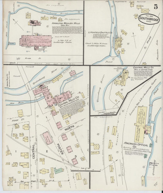 Sanborn Fire Insurance Map from Southbridge, Worcester County, Massachusetts (1888), Sheet #0005 - Historic Sanborn Fire Insurance Map Print, vintage old map wall art, antique decor, genealogy gift, Massachusetts Massachusetts map