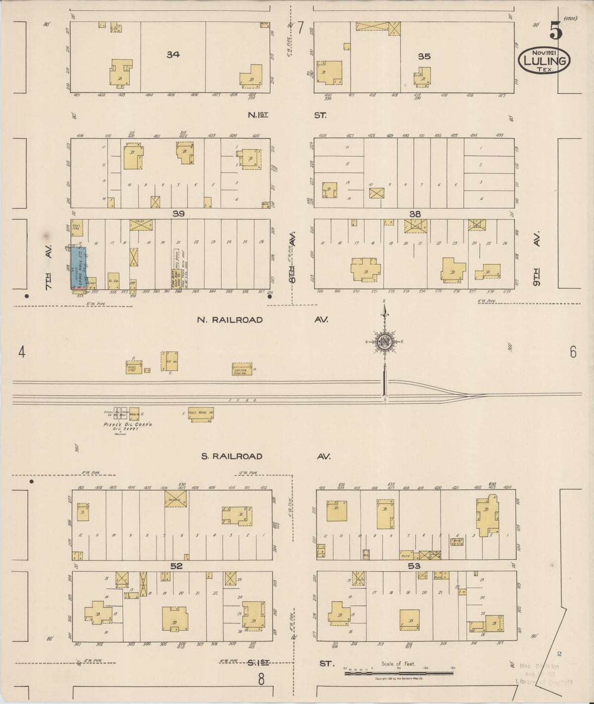 Sanborn Fire Insurance Map from Luling, Caldwell County, Texas (1921), Sheet #0005 - Historic Sanborn Fire Insurance Map Print, vintage old map wall art, antique decor, genealogy gift, Texas Texas map