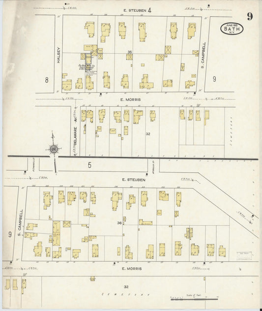 Sanborn Fire Insurance Map from Bath, Steuben County, New York (1915), Sheet #0009 - Historic Sanborn Fire Insurance Map Print, vintage old map wall art, antique decor, genealogy gift, New York New York map