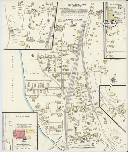 Sanborn Fire Insurance Map from Bellows Falls, Windham County, Vermont (1920), Sheet #0013 - Complete Map Set gallery image, historic Sanborn map, vintage wall art, Vermont Vermont
