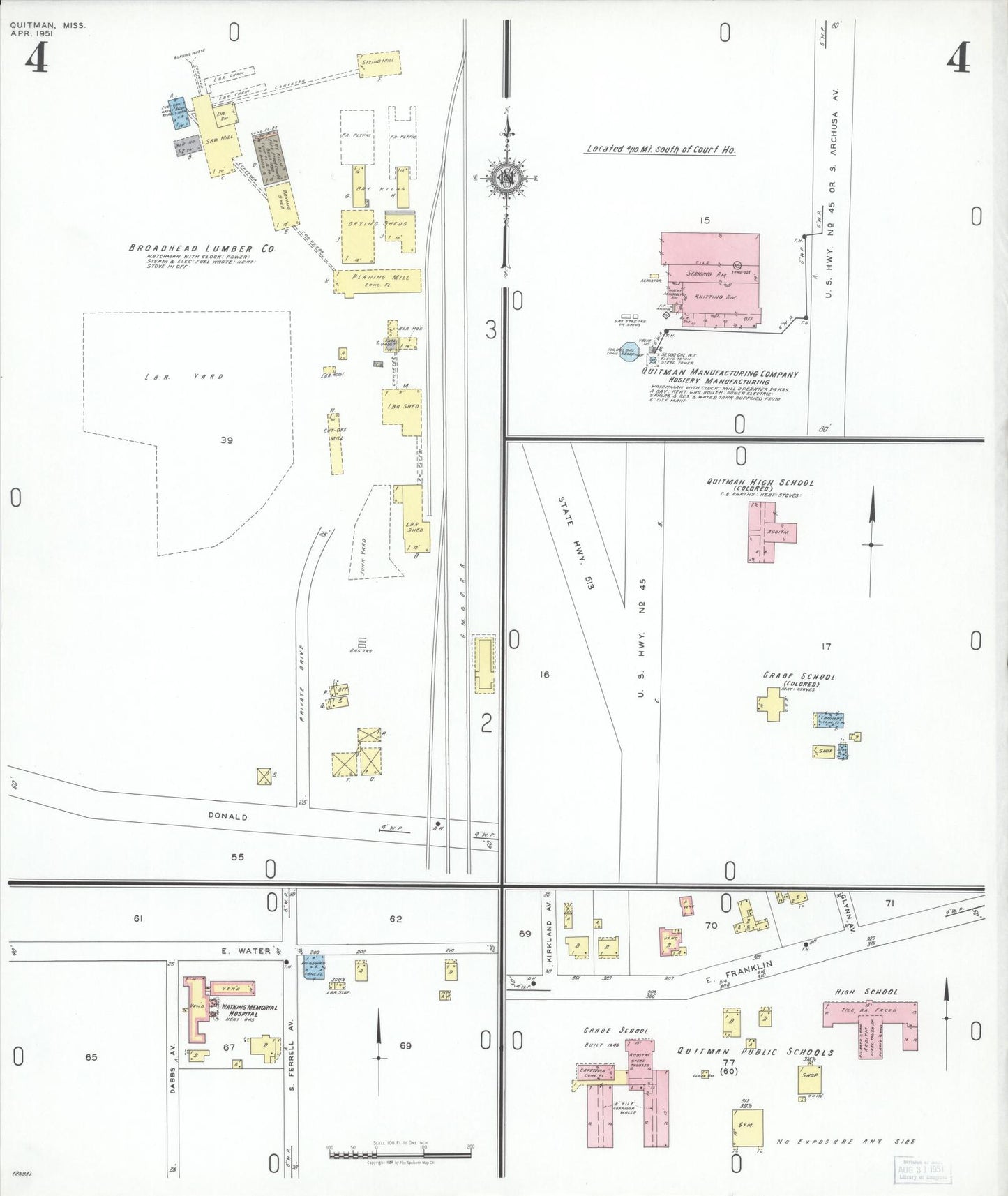 Sanborn Fire Insurance Map from Quitman, Clarke County, Mississippi (1951), Sheet #0004 - Complete Map Set gallery image, historic Sanborn map, vintage wall art, Mississippi Mississippi