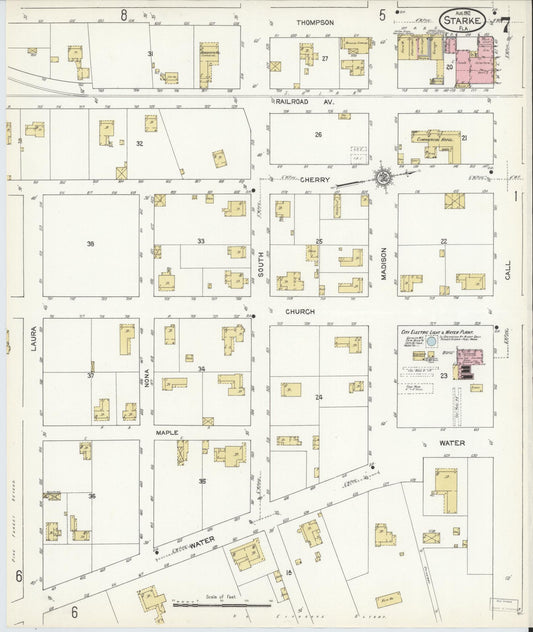 Sanborn Fire Insurance Map from Starke, Bradford County, Florida (1912), Sheet #0007 - Historic Sanborn Fire Insurance Map Print, vintage old map wall art, antique decor, genealogy gift, Florida Florida map
