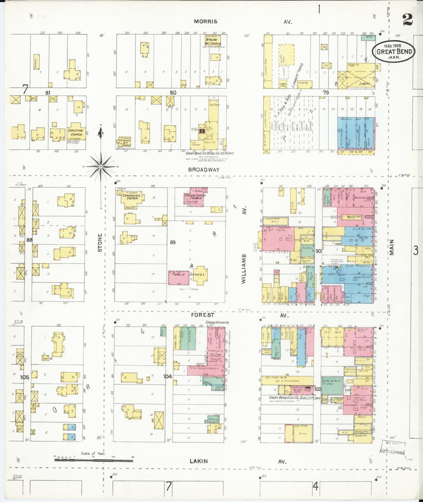 Sanborn Fire Insurance Map from Great Bend, Barton County, Kansas (1905), Sheet #0002 - Complete Map Set gallery image, historic Sanborn map, vintage wall art, Kansas Kansas