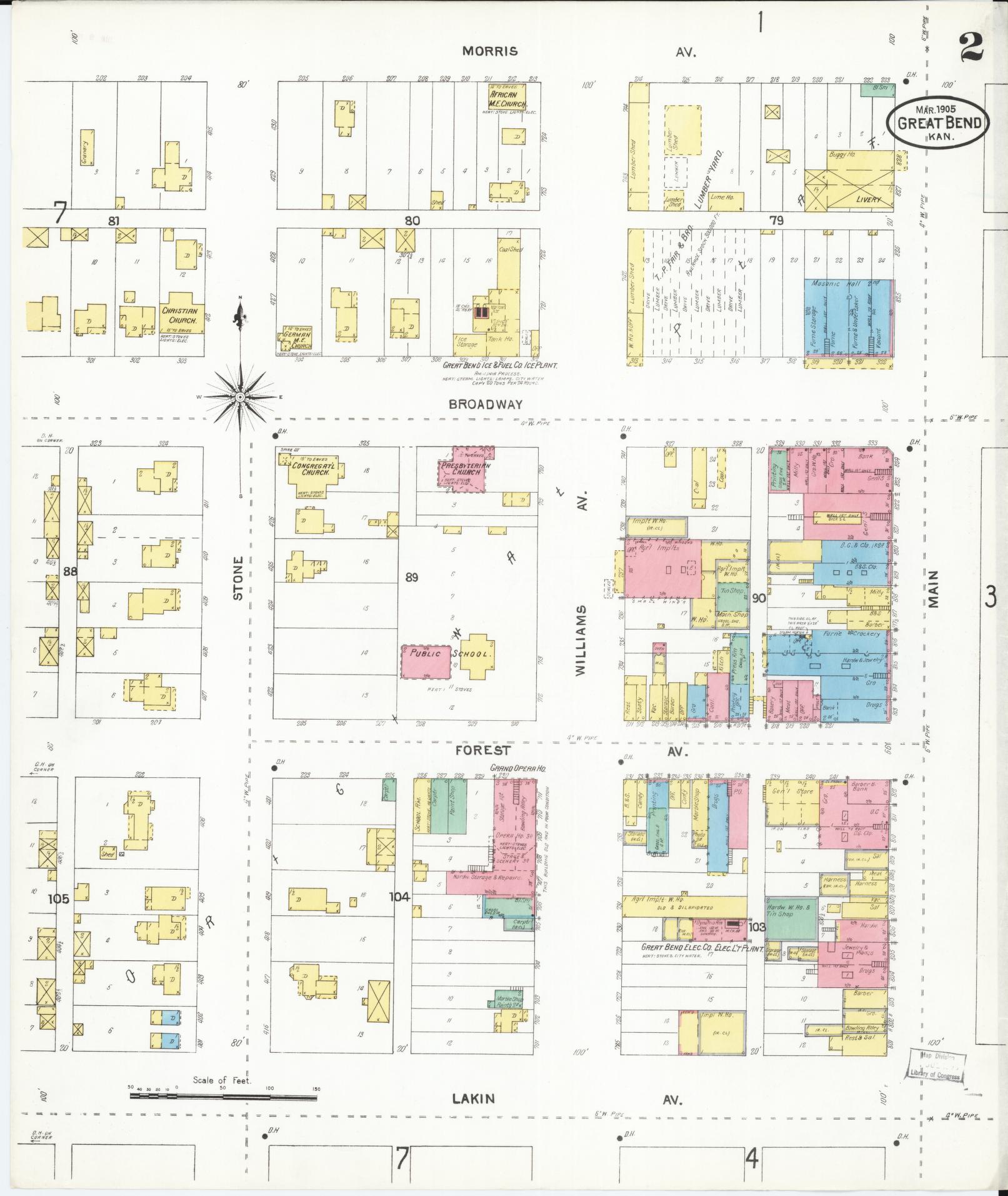Sanborn Fire Insurance Map from Great Bend, Barton County, Kansas (1905), Sheet #0002 - Complete Map Set gallery image, historic Sanborn map, vintage wall art, Kansas Kansas