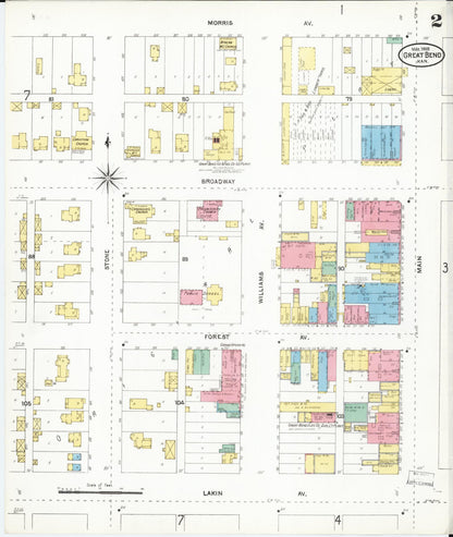 Sanborn Fire Insurance Map from Great Bend, Barton County, Kansas (1905), Sheet #0002 - Complete Map Set gallery image, historic Sanborn map, vintage wall art, Kansas Kansas