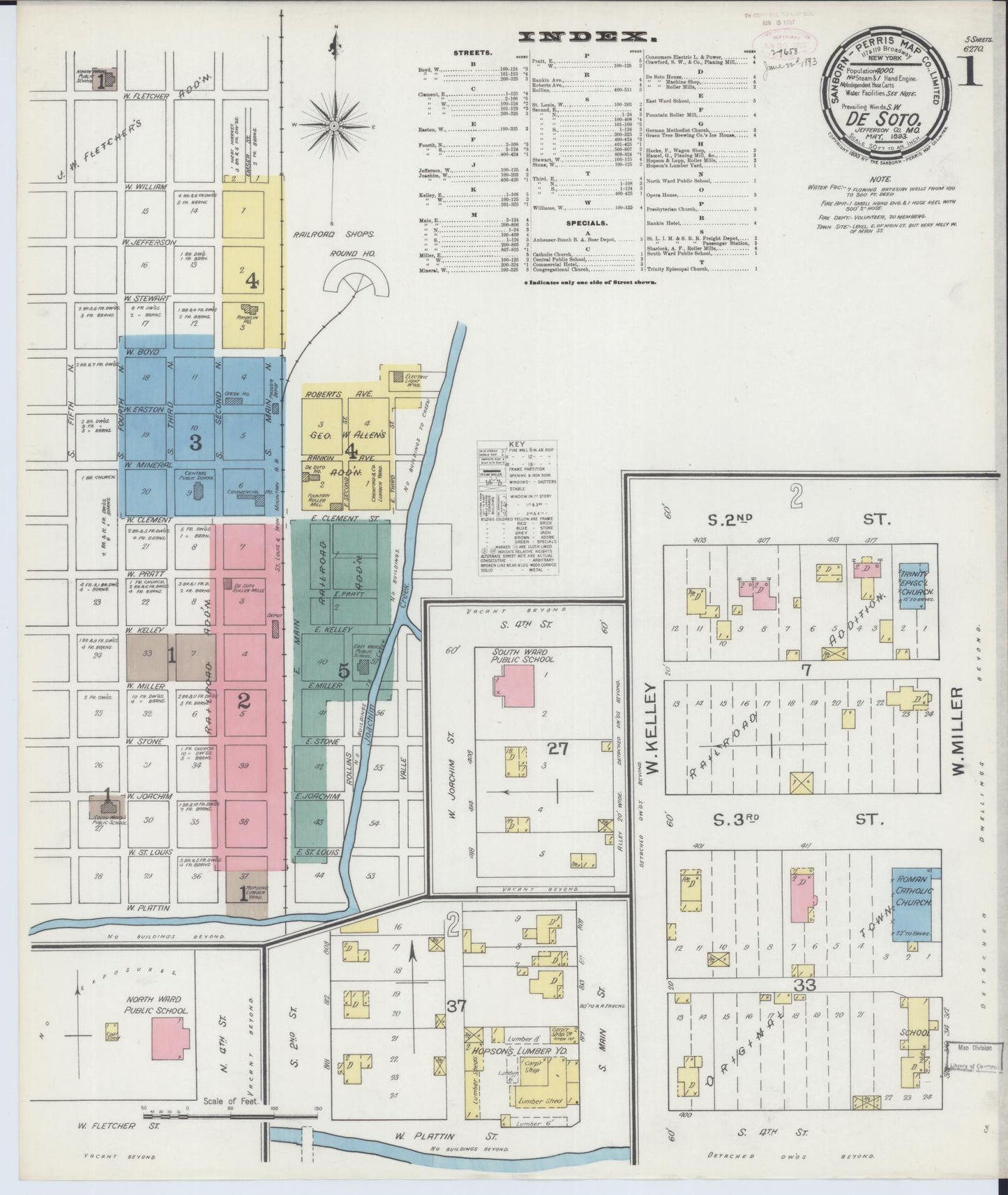 Sanborn Fire Insurance Map from De Soto, Jefferson County, Missouri (1893), Sheet #0001 - Complete Map Set gallery image, historic Sanborn map, vintage wall art, Missouri Missouri