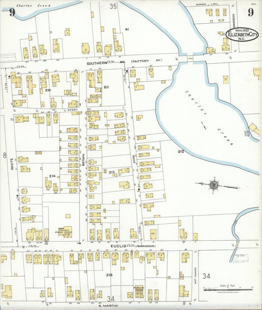 Sanborn Fire Insurance Map from Elizabeth City, Pasquotank County, North Carolina (1923), Sheet #0009 - Historic Sanborn Fire Insurance Map Print, vintage old map wall art, antique decor, genealogy gift, North Carolina North Carolina map