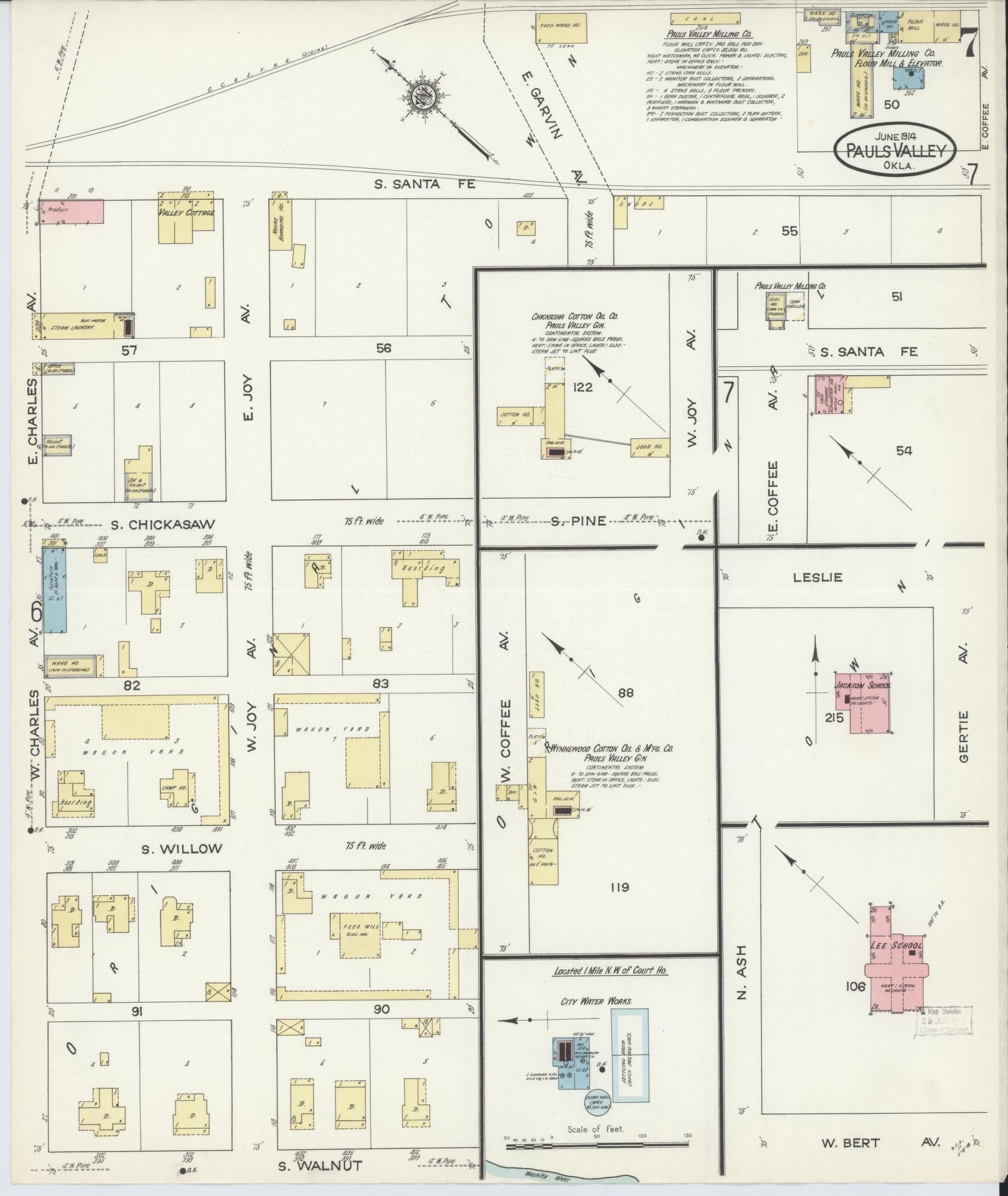 Sanborn Fire Insurance Map from Pauls Valley, Garvin County, Oklahoma (1914), Sheet #0007 - Historic Sanborn Fire Insurance Map Print, vintage old map wall art, antique decor, genealogy gift, Oklahoma Oklahoma map
