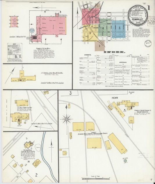 Sanborn Fire Insurance Map from Humboldt, Gibson County, Tennessee (1900), Sheet #0001 - Historic Sanborn Fire Insurance Map Print, vintage old map wall art, antique decor, genealogy gift, Tennessee Tennessee map