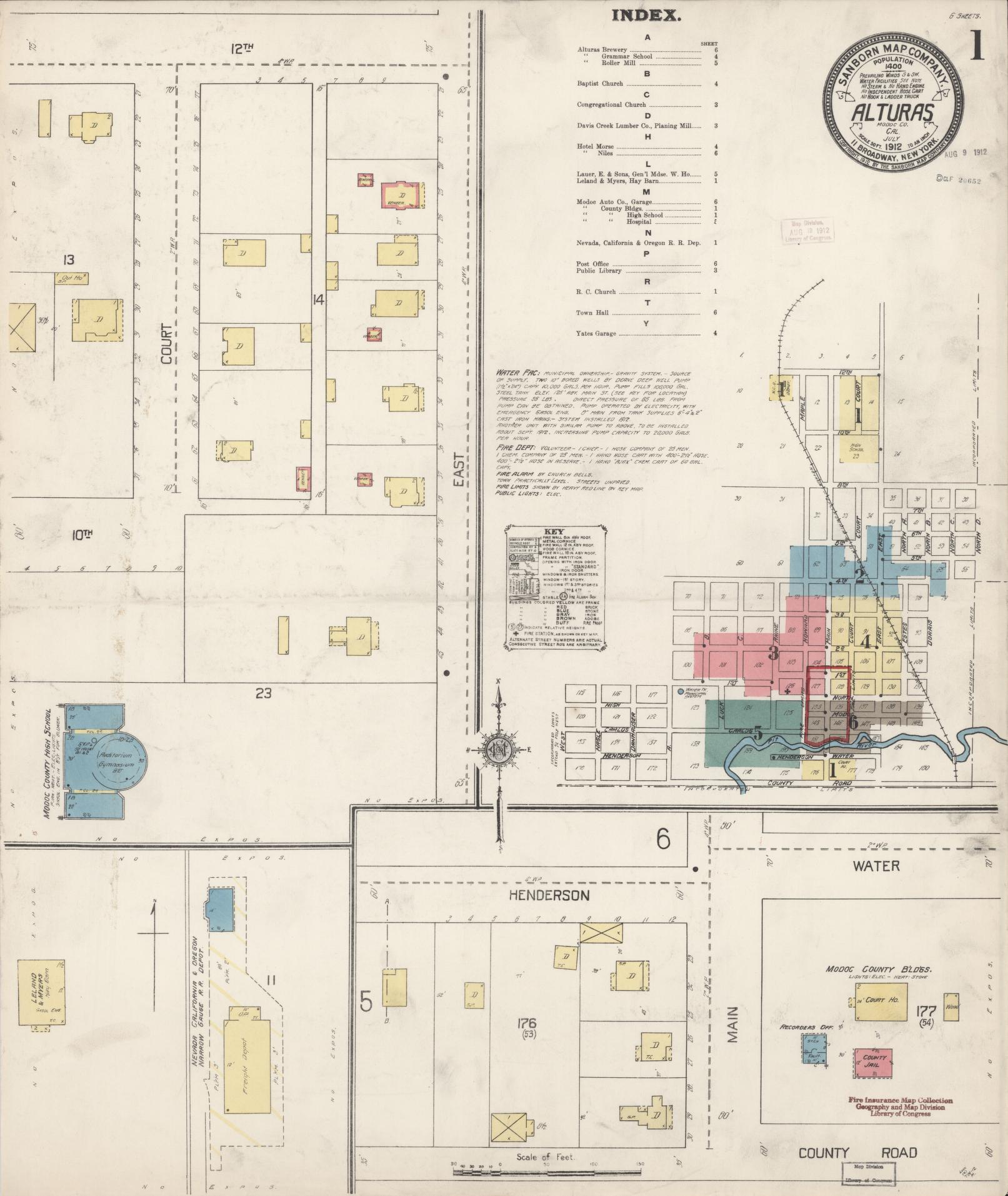 Sanborn Fire Insurance Map from Alturas, Modoc County, California (1912), Sheet #0001 - Historic Sanborn Fire Insurance Map Print, vintage old map wall art, antique decor, genealogy gift, California California map