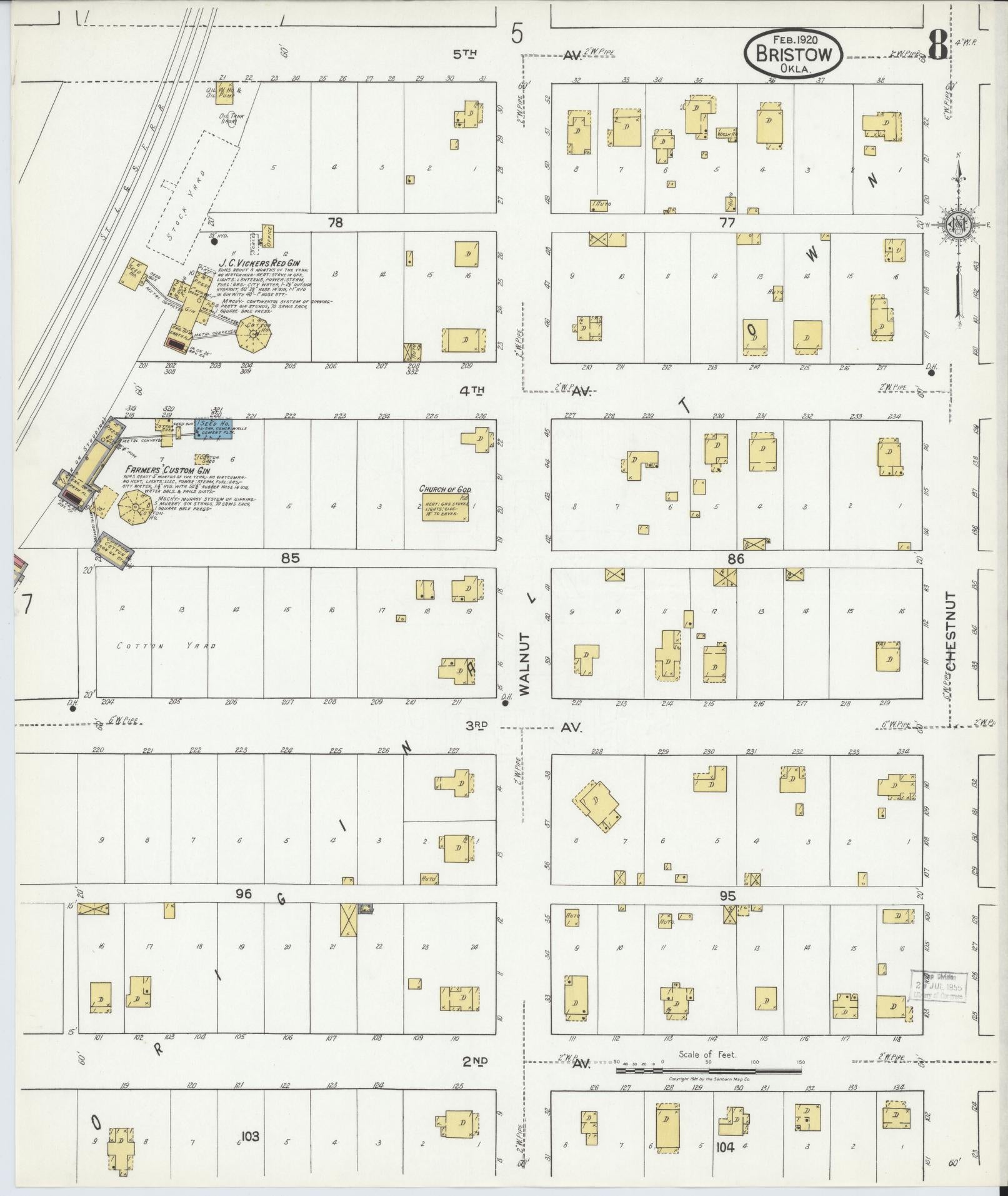 Sanborn Fire Insurance Map from Bristow, Creek County, Oklahoma (1920), Sheet #0008 - Complete Map Set gallery image, historic Sanborn map, vintage wall art, Oklahoma Oklahoma
