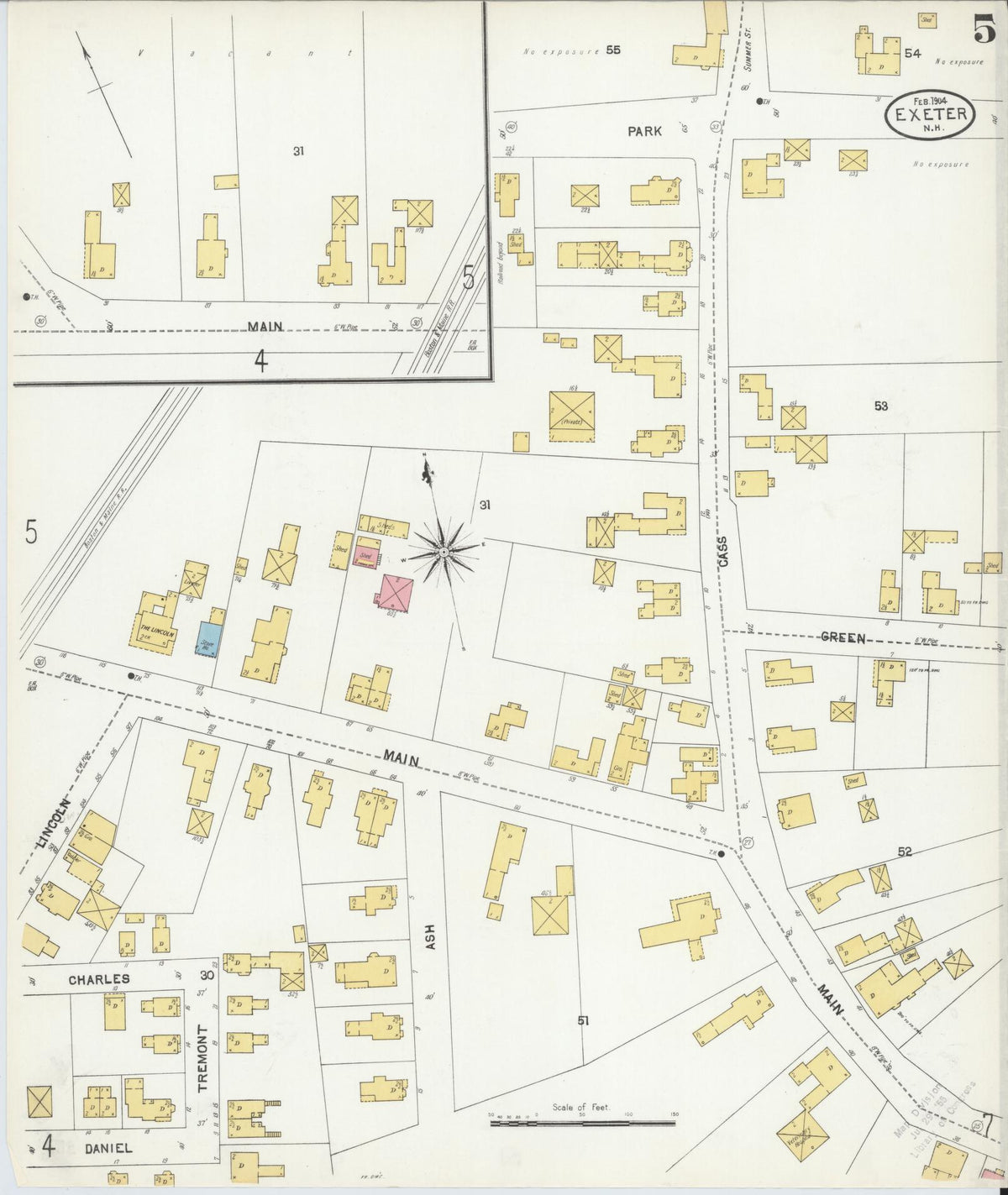 Sanborn Fire Insurance Map from Exeter, Rockingham  County, New Hampshire (1904), Sheet #0005 - Complete Map Set gallery image, historic Sanborn map, vintage wall art, New Hampshire New Hampshire