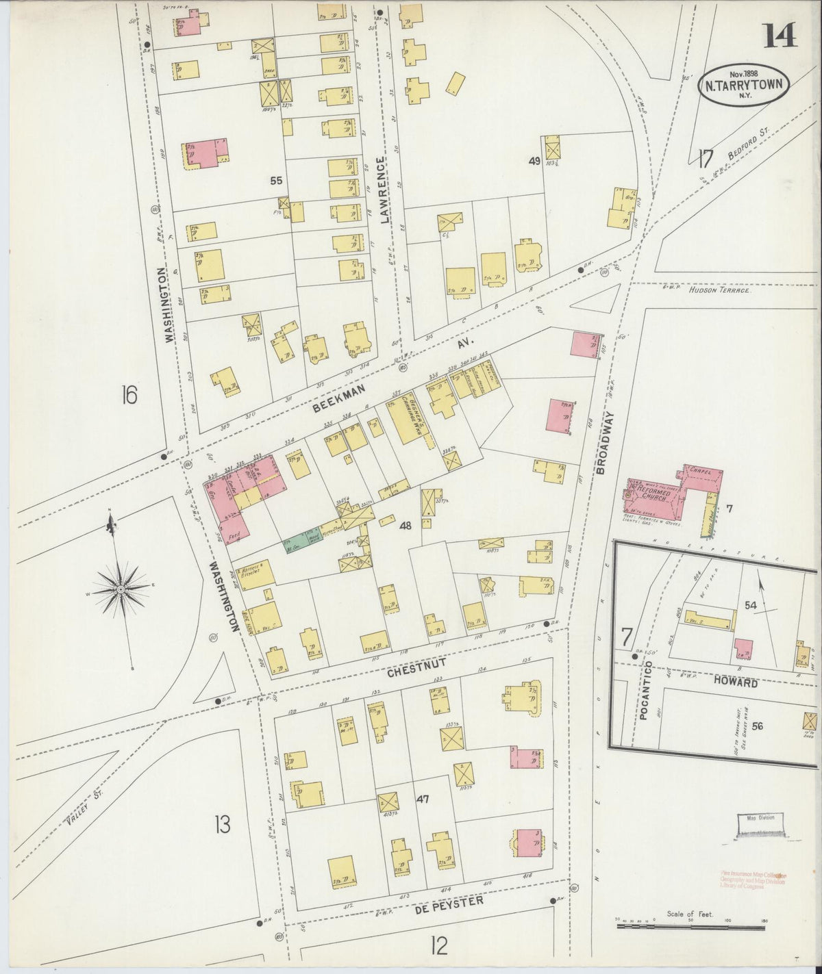 Sanborn Fire Insurance Map from Tarrytown, Westchester County, New York (1898), Sheet #0014 - Historic Sanborn Fire Insurance Map Print, vintage old map wall art, antique decor, genealogy gift, New York New York map