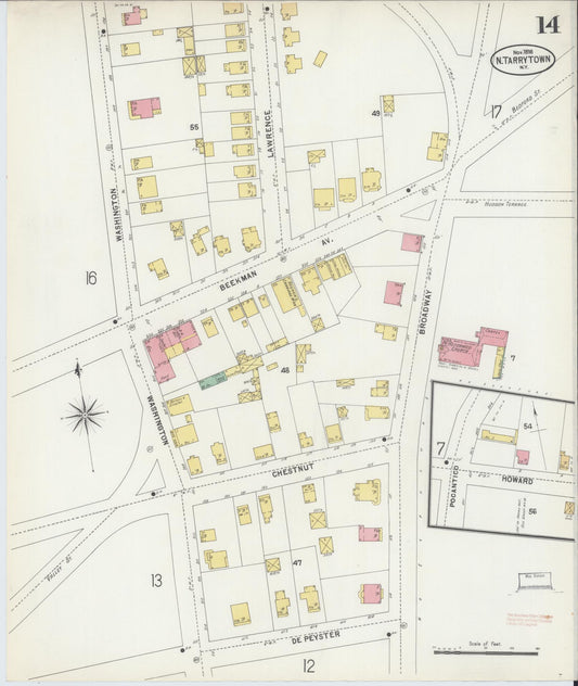 Sanborn Fire Insurance Map from Tarrytown, Westchester County, New York (1898), Sheet #0014 - Historic Sanborn Fire Insurance Map Print, vintage old map wall art, antique decor, genealogy gift, New York New York map