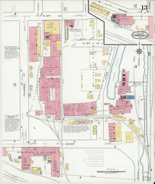 Sanborn Fire Insurance Map from Connersville, Fayette County, Indiana (1919), Sheet #0013 - Historic Sanborn Fire Insurance Map Print, vintage old map wall art, antique decor, genealogy gift, Indiana Indiana map