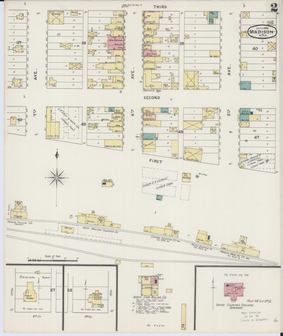 Sanborn Fire Insurance Map from Madison, Lac Qui Parle County, Minnesota (1894), Sheet #0002 - Historic Sanborn Fire Insurance Map Print, vintage old map wall art, antique decor, genealogy gift, Minnesota Minnesota map
