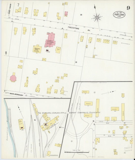 Sanborn Fire Insurance Map from Portland, Middlesex County, Connecticut (1907), Sheet #0009 - Historic Sanborn Fire Insurance Map Print, vintage old map wall art, antique decor, genealogy gift, Connecticut Connecticut map