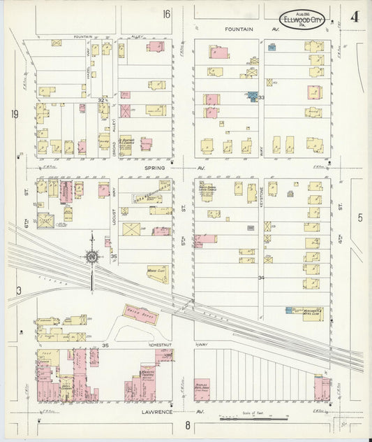 Sanborn Fire Insurance Map from Ellwood City, Lawrence County, Pennsylvania (1914), Sheet #0004 - Historic Sanborn Fire Insurance Map Print, vintage old map wall art, antique decor, genealogy gift, Pennsylvania Pennsylvania map