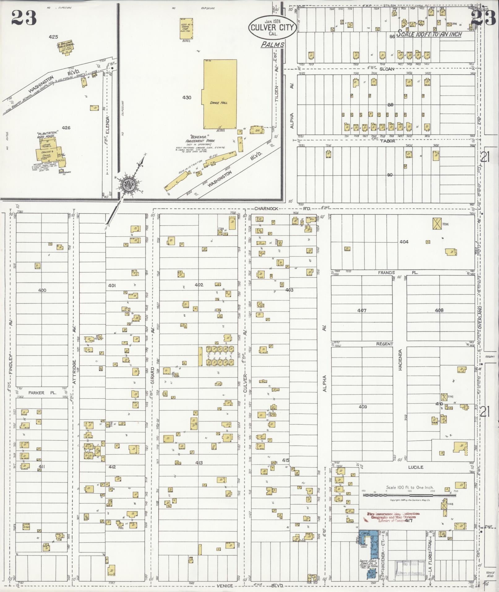 Sanborn Fire Insurance Map from Culver City, Los Angeles County, California (1924), Sheet #0023 - Complete Map Set gallery image, historic Sanborn map, vintage wall art, California California