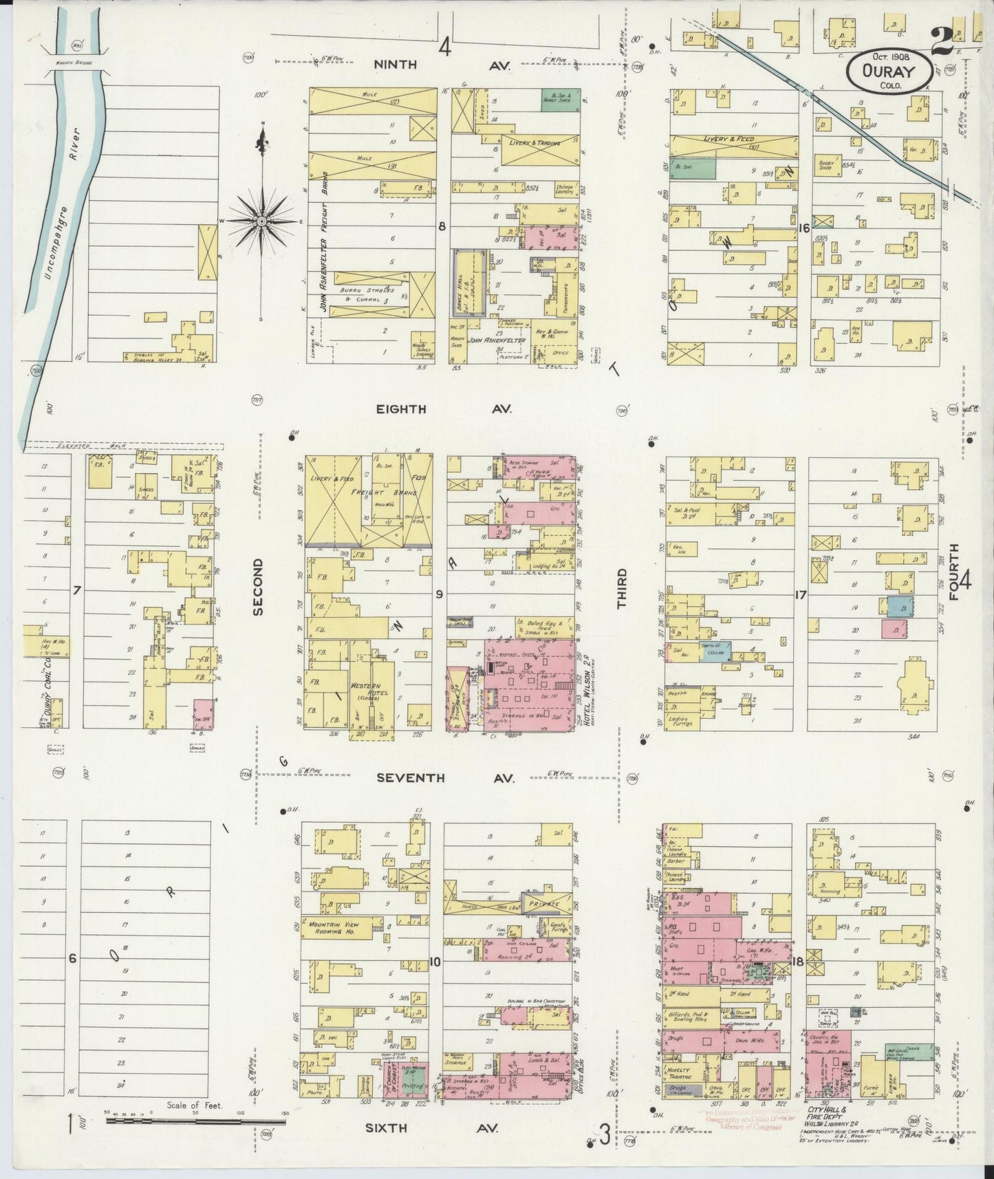 Sanborn Fire Insurance Map from Ouray, Ouray County, Colorado (1908), Sheet #0002 - Complete Map Set gallery image, historic Sanborn map, vintage wall art, Colorado Colorado