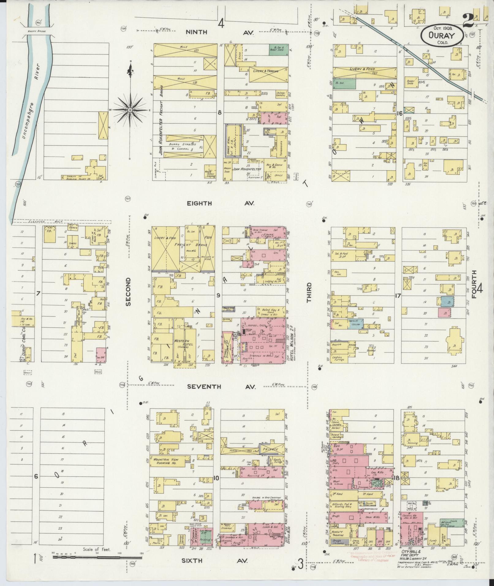 Sanborn Fire Insurance Map from Ouray, Ouray County, Colorado (1908), Sheet #0002 - Complete Map Set gallery image, historic Sanborn map, vintage wall art, Colorado Colorado