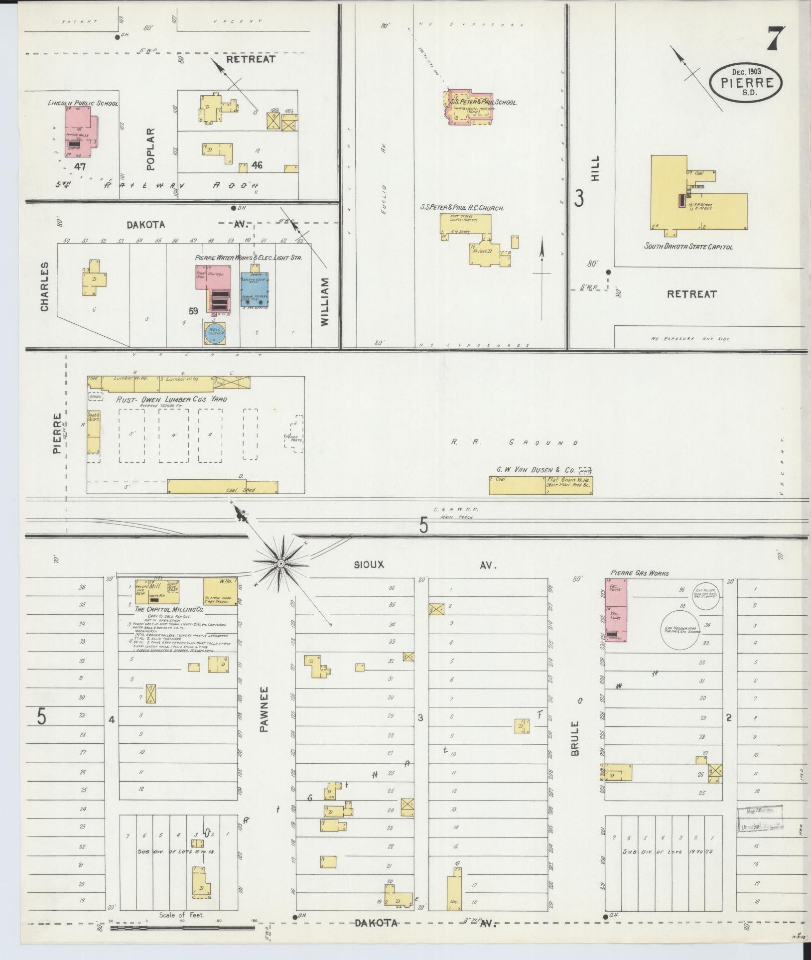 Sanborn Fire Insurance Map from Pierre, Hughes County, South Dakota (1903), Sheet #0007 - Historic Sanborn Fire Insurance Map Print, vintage old map wall art, antique decor, genealogy gift, South Dakota South Dakota map