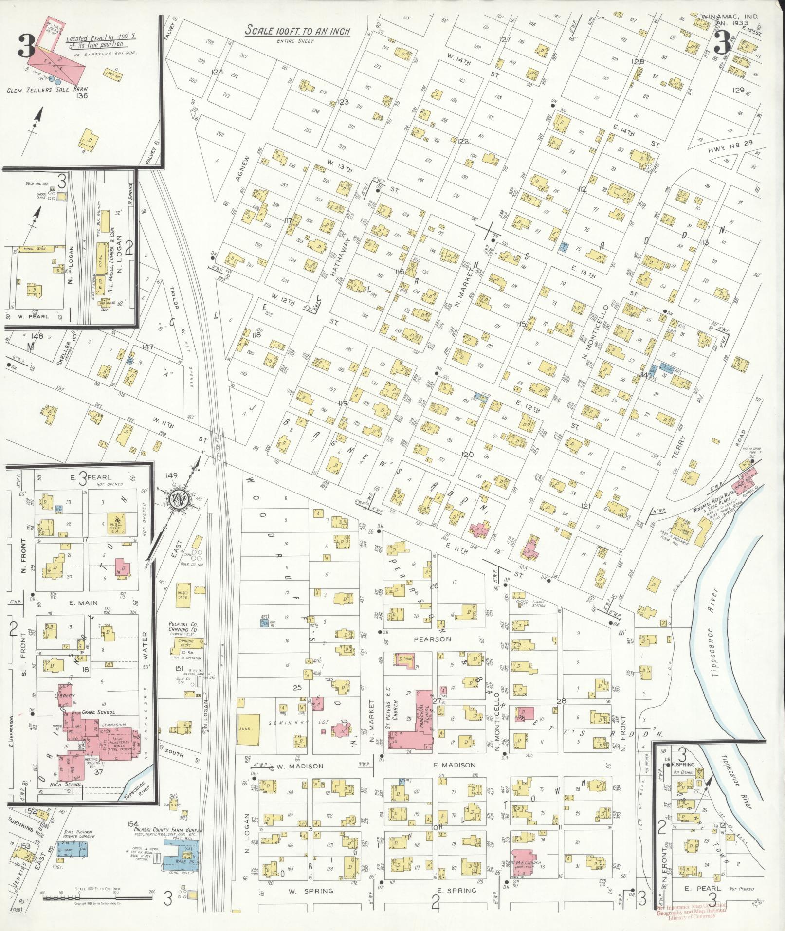 Sanborn Fire Insurance Map from Winamac, Pulaski County, Indiana (1933), Sheet #0003 - Complete Map Set gallery image, historic Sanborn map, vintage wall art, Indiana Indiana