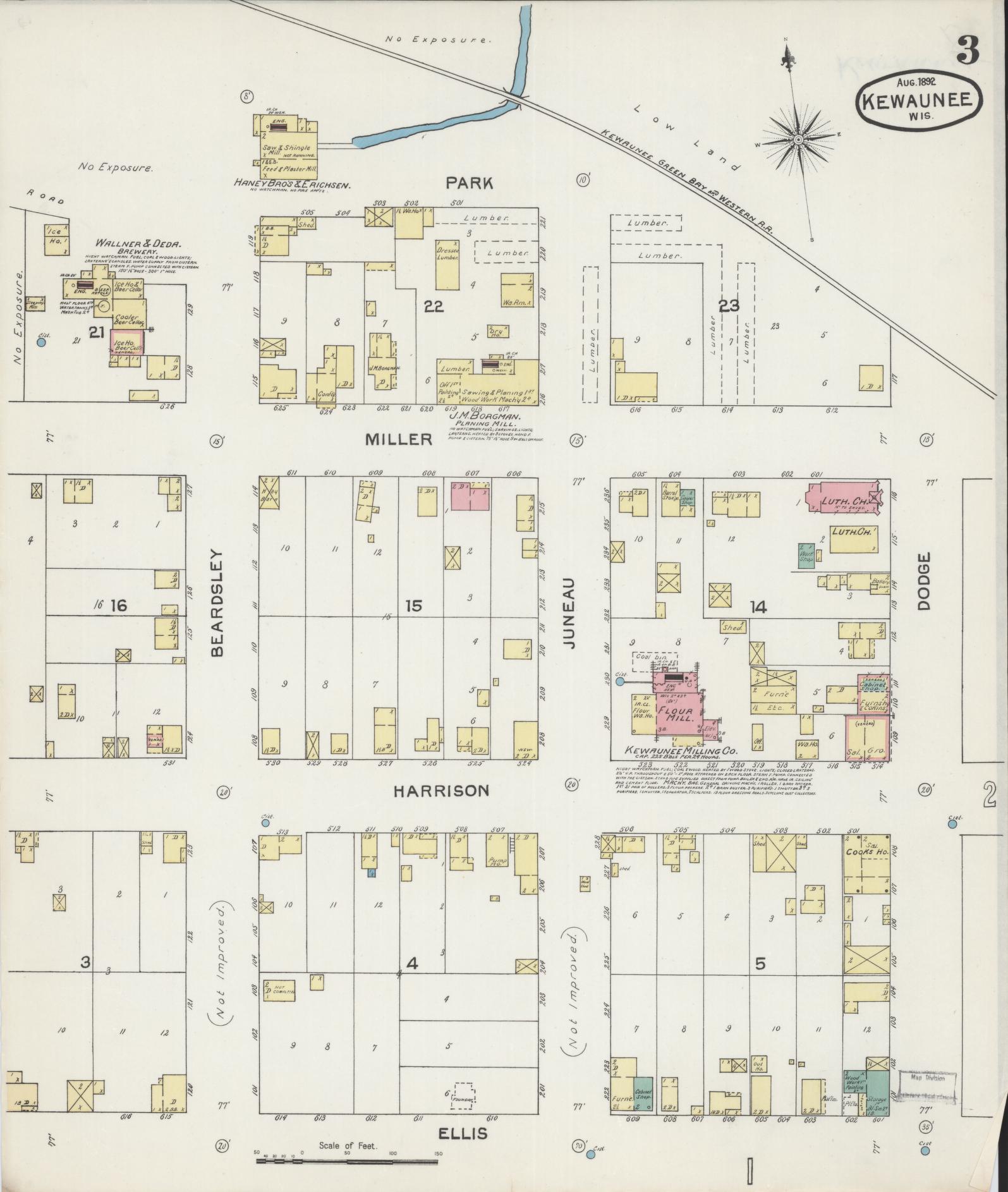 Sanborn Fire Insurance Map from Kewaunee, Kewaunee County, Wisconsin (1892), Sheet #0003 - Complete Map Set gallery image, historic Sanborn map, vintage wall art, Wisconsin Wisconsin