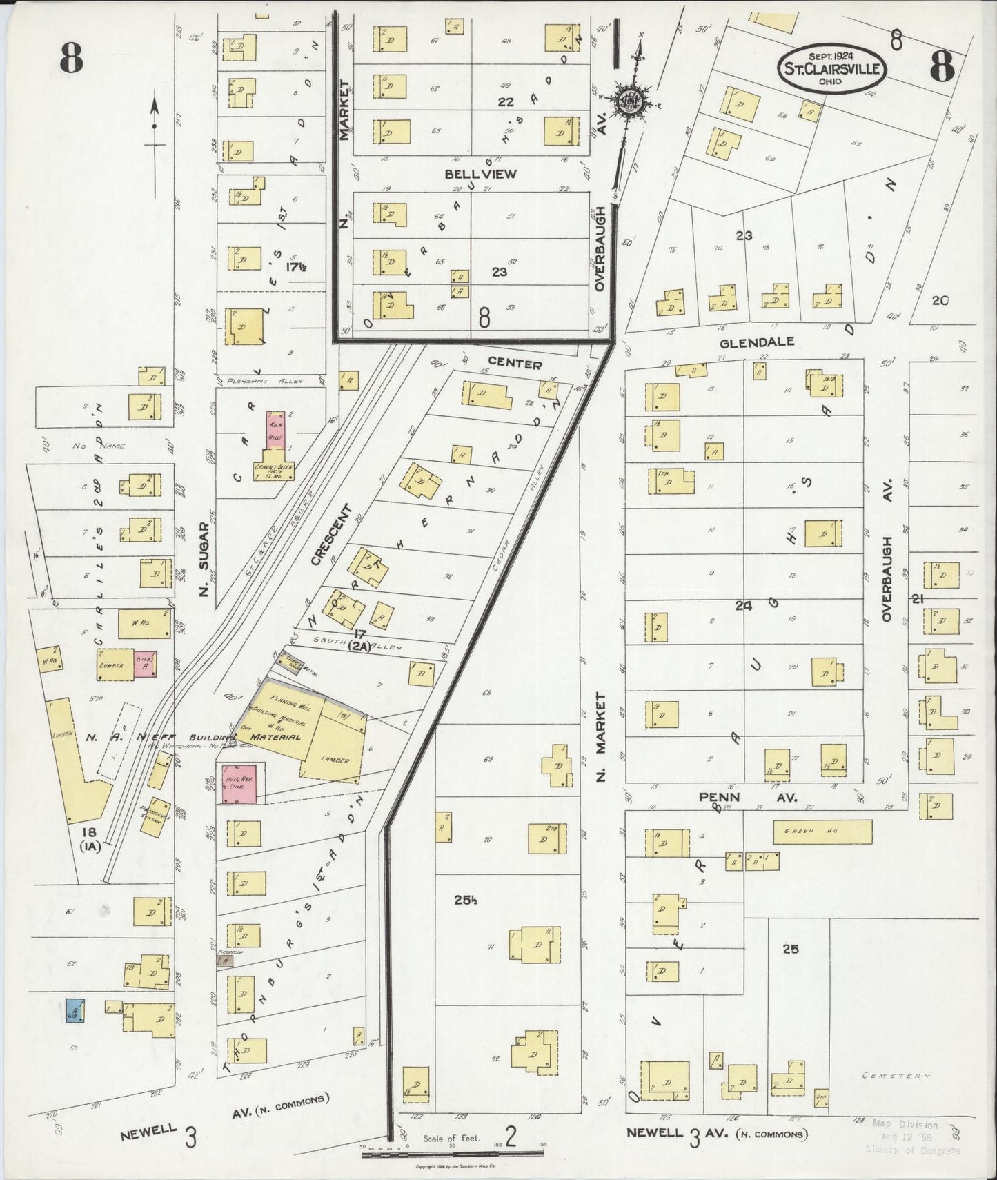 Sanborn Fire Insurance Map from Saint Clairsville, Belmont County, Ohio (1924), Sheet #0008 - Complete Map Set gallery image, historic Sanborn map, vintage wall art, Ohio Ohio