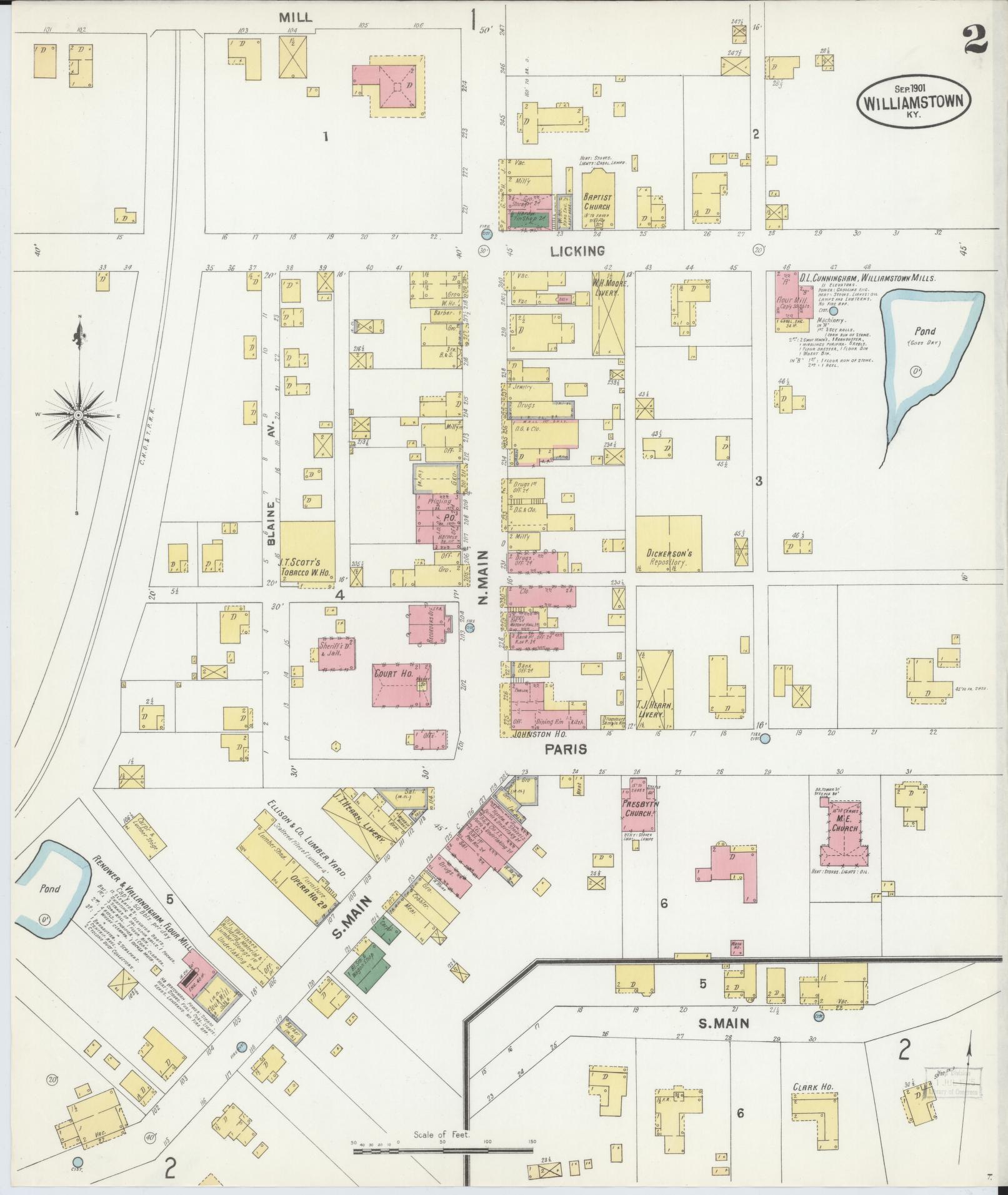 Sanborn Fire Insurance Map from Williamstown, Grant County, Kentucky (1901), Sheet #0002 - Complete Map Set gallery image, historic Sanborn map, vintage wall art, Kentucky Kentucky