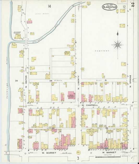 Sanborn Fire Insurance Map from Blairsville, Indiana County, Pennsylvania (1909), Sheet #0002 - Historic Sanborn Fire Insurance Map Print, vintage old map wall art, antique decor, genealogy gift, Pennsylvania Pennsylvania map