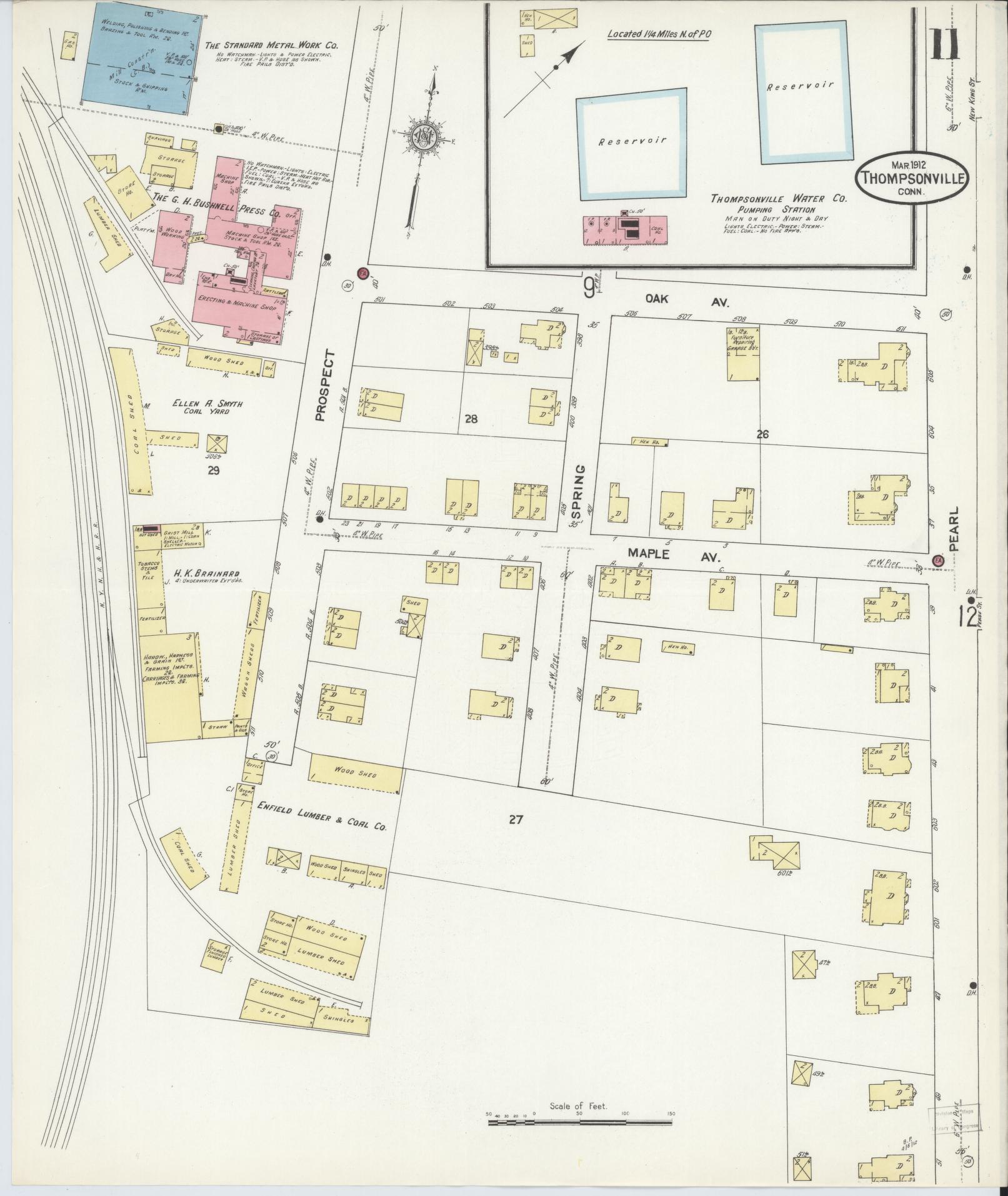 Sanborn Fire Insurance Map from Thompsonville, Hartford County, Connecticut (1912), Sheet #0011 - Historic Sanborn Fire Insurance Map Print, vintage old map wall art, antique decor, genealogy gift, Connecticut Connecticut map