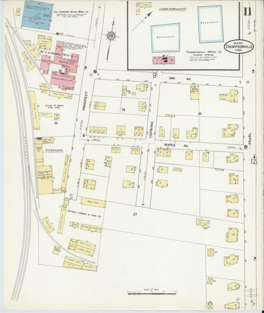 Sanborn Fire Insurance Map from Thompsonville, Hartford County, Connecticut (1912), Sheet #0011 - Historic Sanborn Fire Insurance Map Print, vintage old map wall art, antique decor, genealogy gift, Connecticut Connecticut map