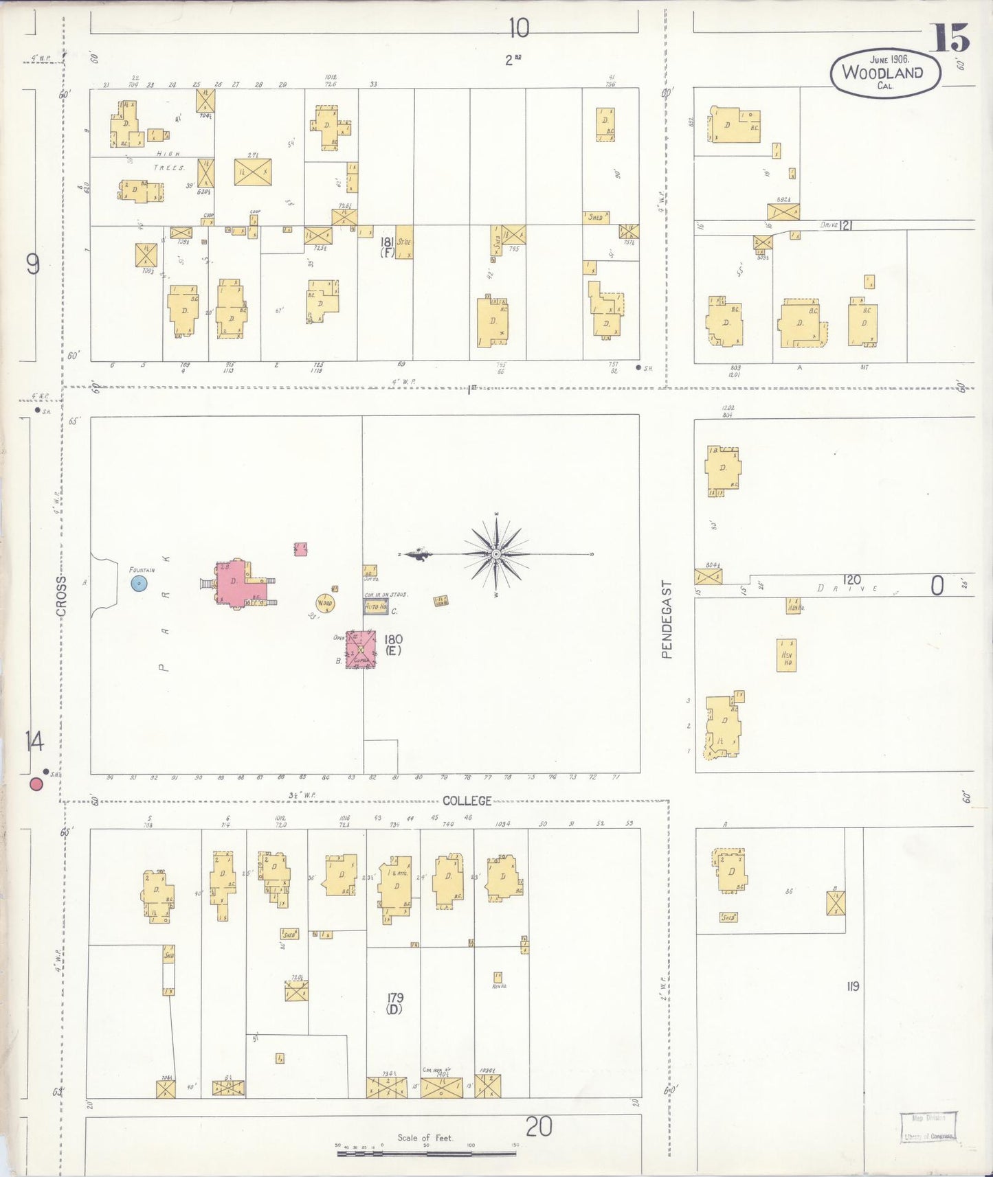 Sanborn Fire Insurance Map from Woodland, Yolo County, California (1906), Sheet #0015 - Complete Map Set gallery image, historic Sanborn map, vintage wall art, California California