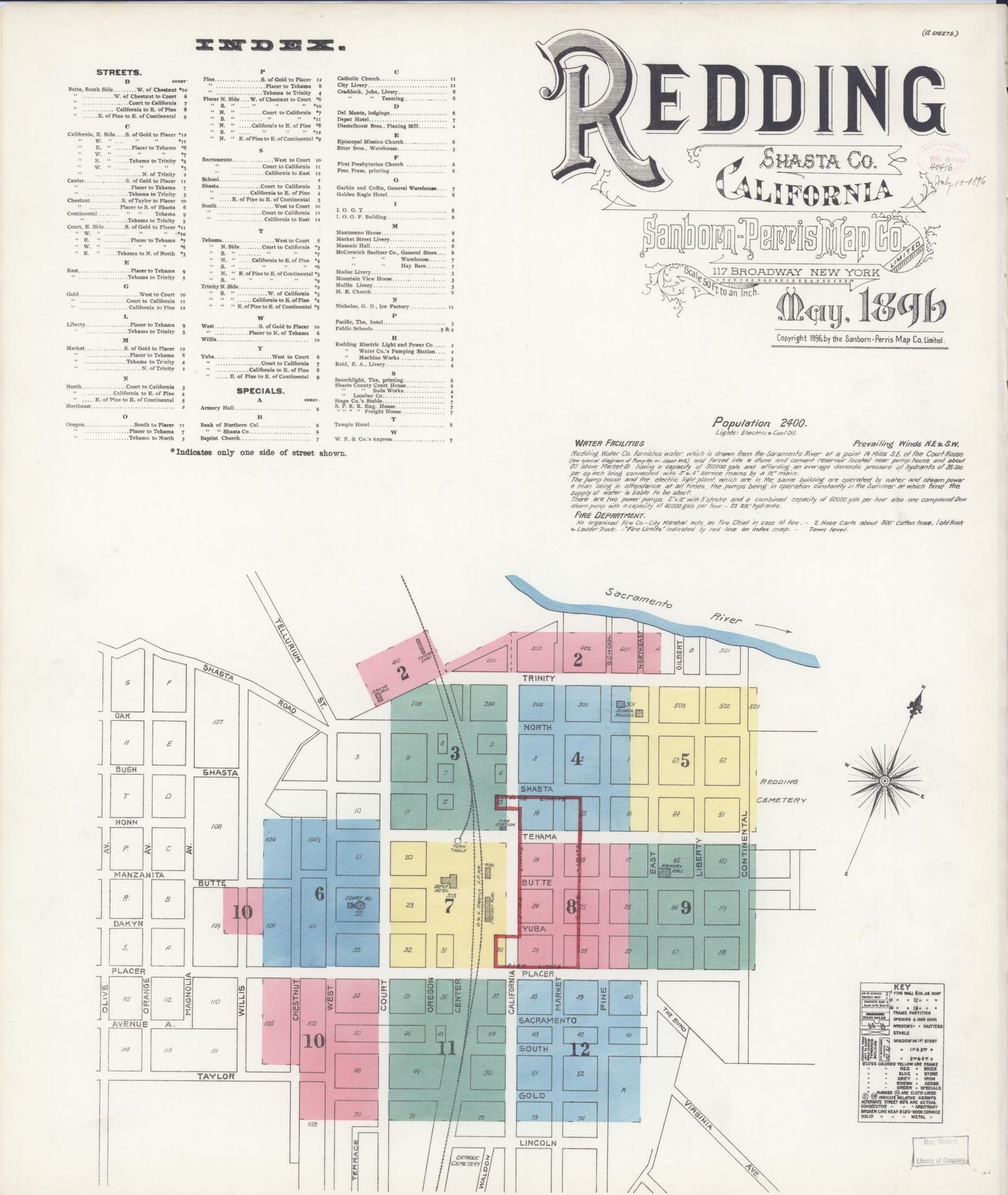 Sanborn Fire Insurance Map from Redding, Shasta County, California (1896), Sheet #0001 - Complete Map Set gallery image, historic Sanborn map, vintage wall art, California California