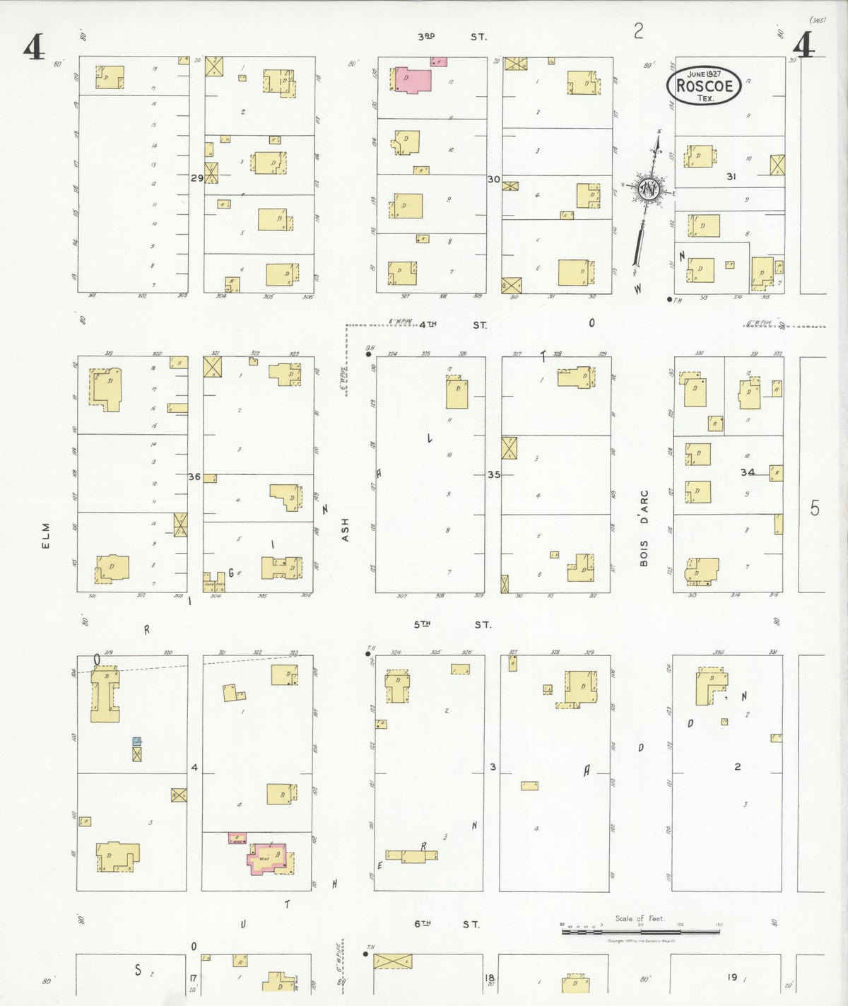 Sanborn Fire Insurance Map from Roscoe, Nolan County, Texas (1927), Sheet #0004 - Historic Sanborn Fire Insurance Map Print, vintage old map wall art, antique decor, genealogy gift, Texas Texas map