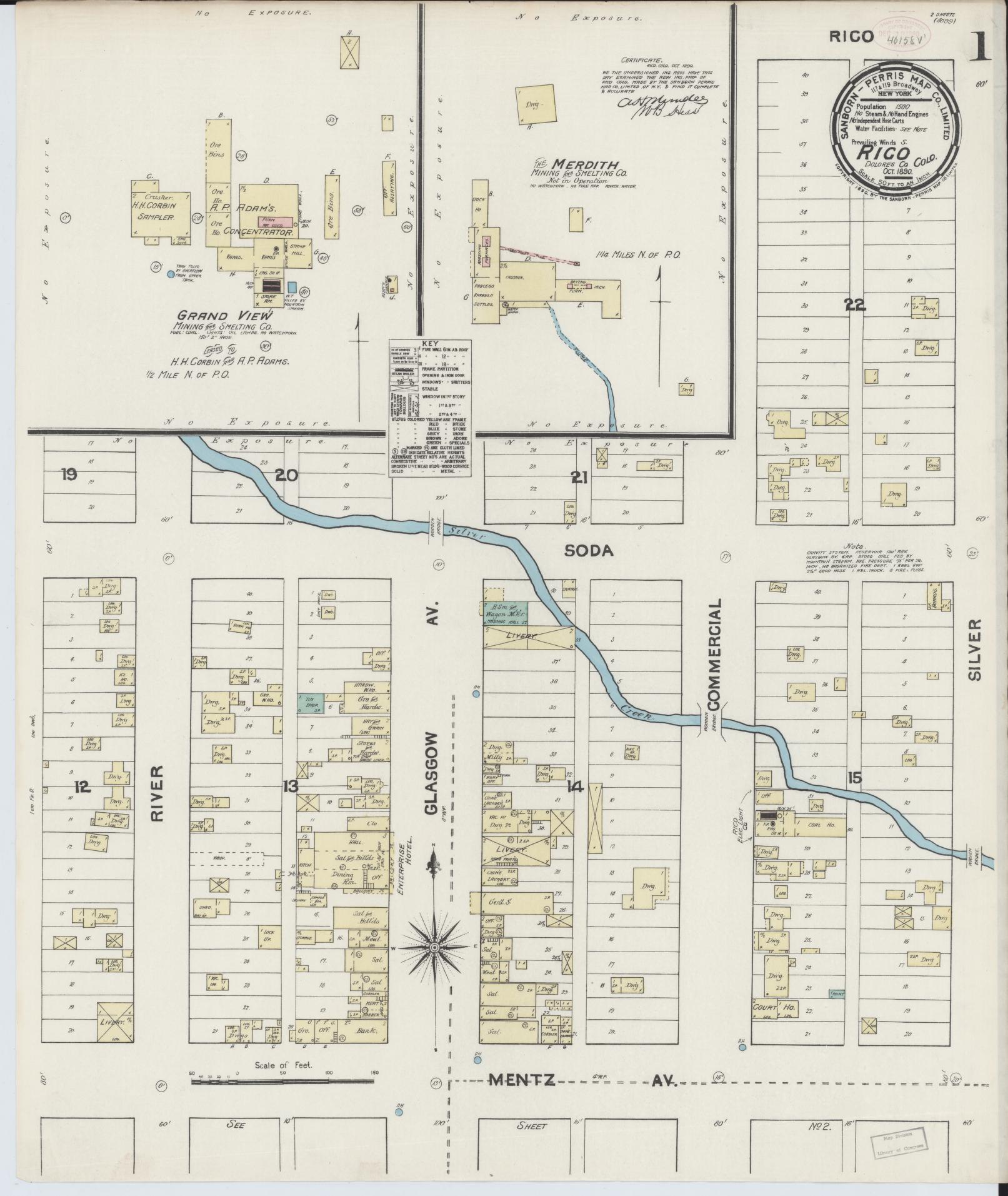 Sanborn Fire Insurance Map from Rico, Dolores County, Colorado. (1890) – Historic Sanborn Fire Insurance Map Print