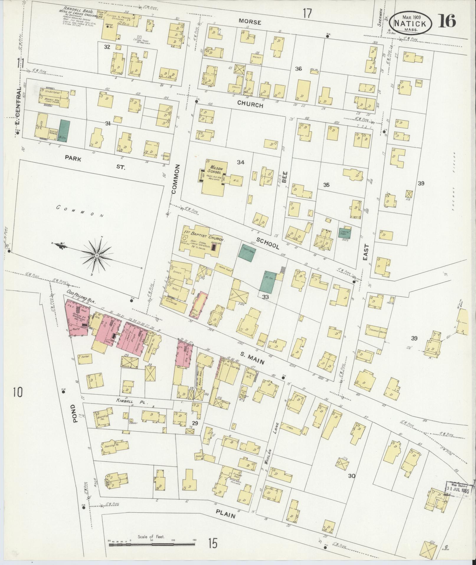 Sanborn Fire Insurance Map from Natick, Middlesex County, Massachusetts (1909), Sheet #0016 - Historic Sanborn Fire Insurance Map Print, vintage old map wall art, antique decor, genealogy gift, Massachusetts Massachusetts map
