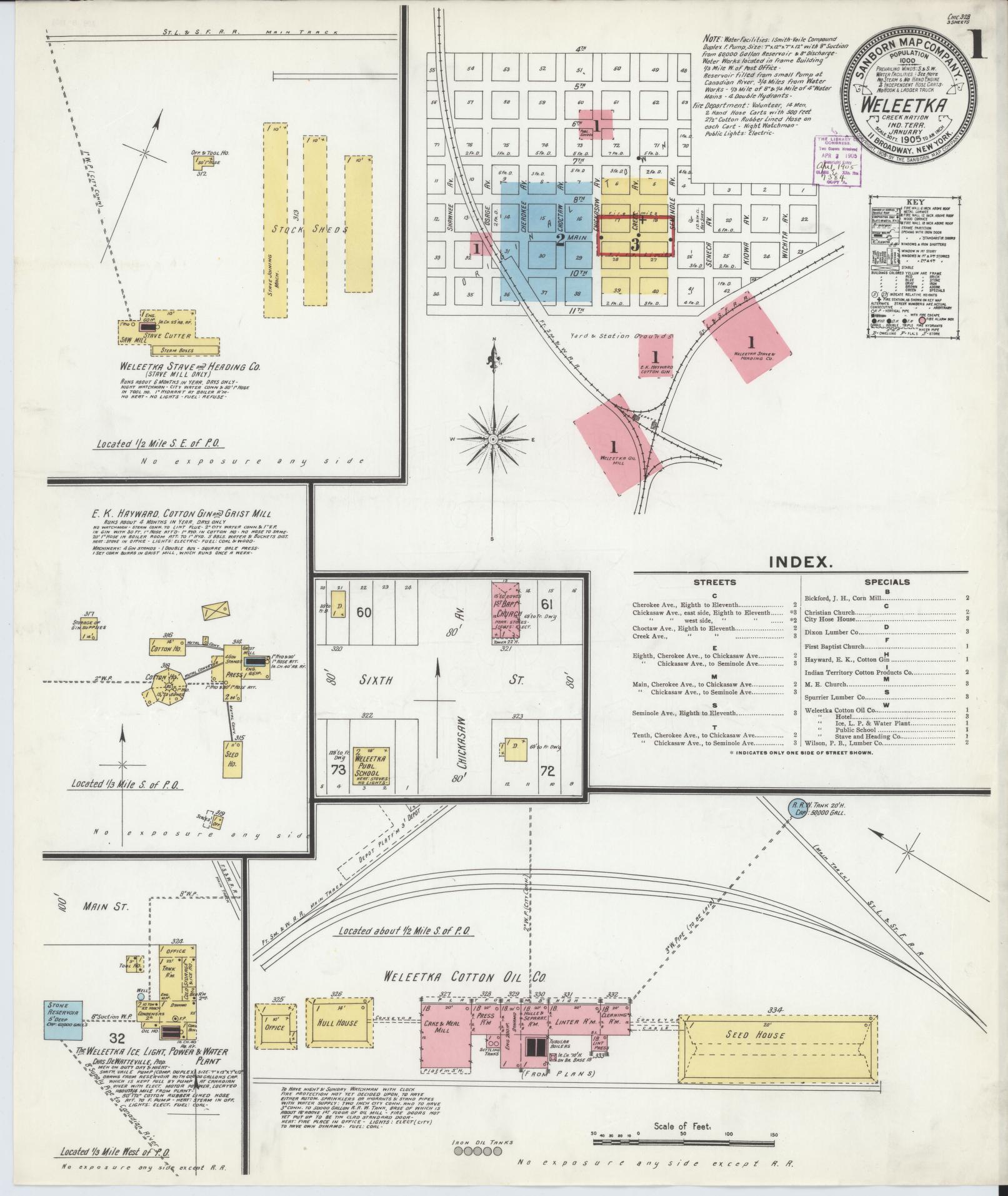 Sanborn Fire Insurance Map from Weleetka, Okfuskee County, Oklahoma (1905), Sheet #0001 - Historic Sanborn Fire Insurance Map Print, vintage old map wall art, antique decor, genealogy gift, Oklahoma Oklahoma map
