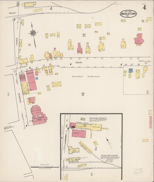 Sanborn Fire Insurance Map from Middletown, Frederick County, Maryland (1922), Sheet #0004 - Historic Sanborn Fire Insurance Map Print, vintage old map wall art
