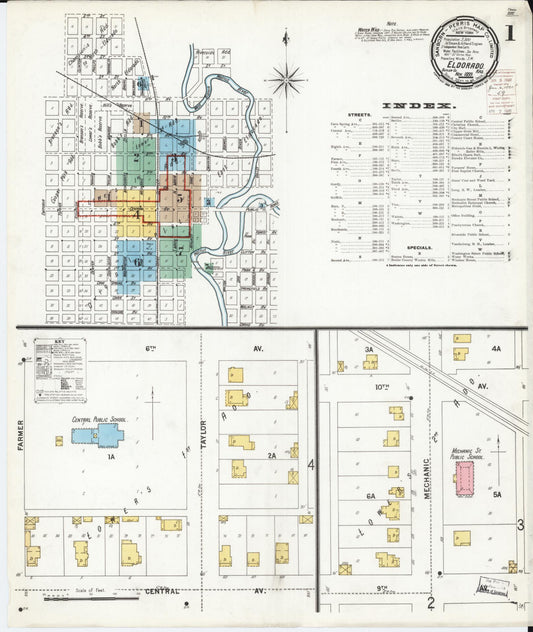 Sanborn Fire Insurance Map from El Dorado, Butler County, Kansas (1899), Sheet #0001 - Historic Sanborn Fire Insurance Map Print, vintage old map wall art, antique decor, genealogy gift, Kansas Kansas map