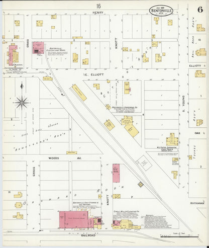Sanborn Fire Insurance Map from Bentonville, Benton County, Arkansas (1908), Sheet #0006 - Complete Map Set gallery image, historic Sanborn map, vintage wall art, Arkansas Arkansas