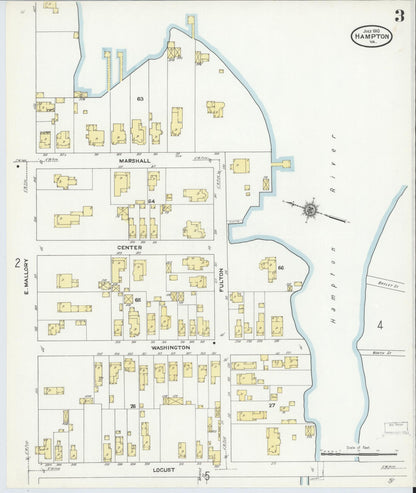 Sanborn Fire Insurance Map from Hampton, Independent Cities, Virginia (1910), Sheet #0003 - Complete Map Set gallery image, historic Sanborn map, vintage wall art, Virginia Virginia