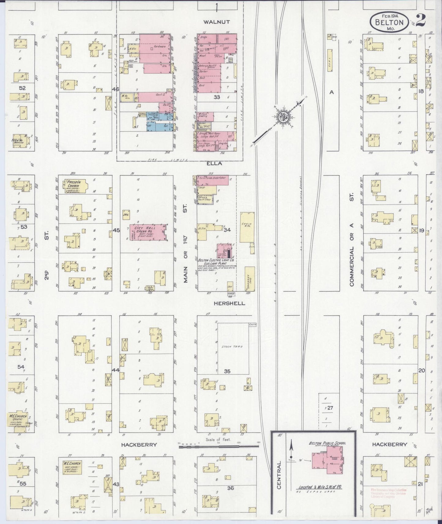Sanborn Fire Insurance Map from Belton, Cass County, Missouri (1914), Sheet #0002 - Historic Sanborn Fire Insurance Map Print, vintage old map wall art, antique decor, genealogy gift, Missouri Missouri map
