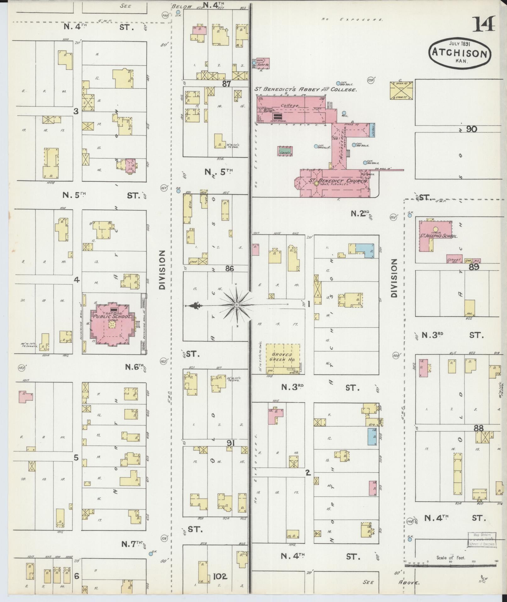 Sanborn Fire Insurance Map from Atchison, Atchison County, Kansas (1891), Sheet #0014 - Historic Sanborn Fire Insurance Map Print, vintage old map wall art, antique decor, genealogy gift, Kansas Kansas map