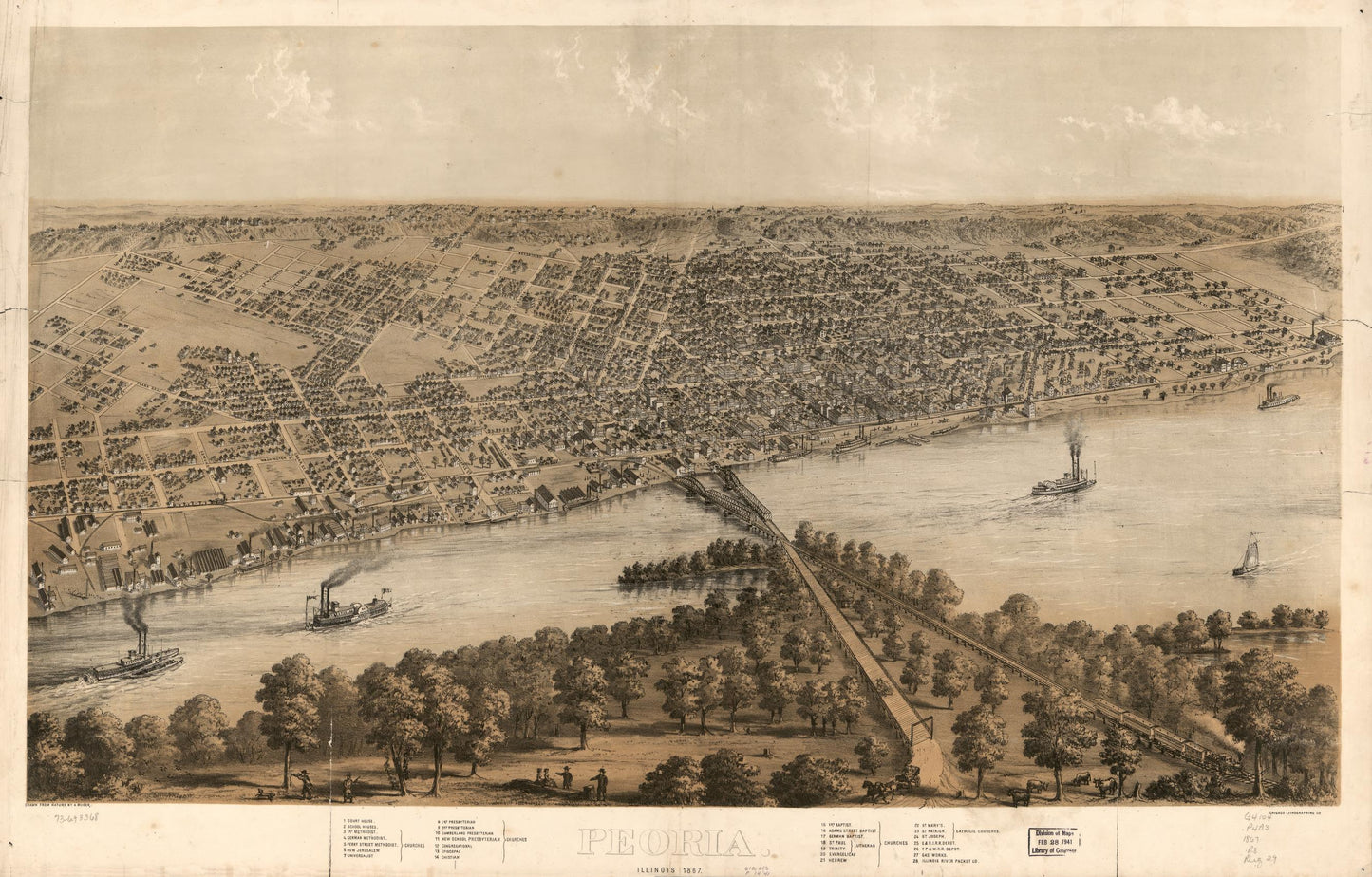 Peoria, Illinois 1867. (1867) – Historic Bird’s-Eye View Panorama Print
