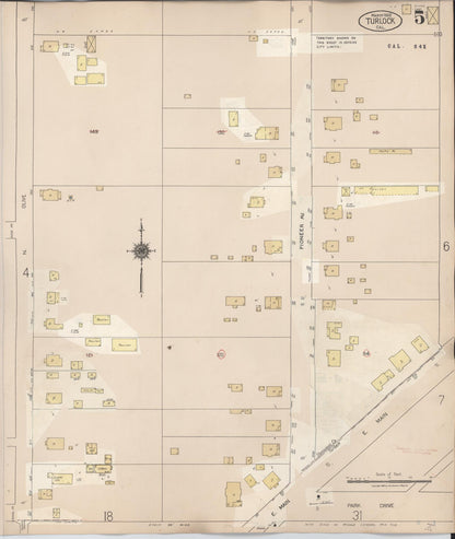 Sanborn Fire Insurance Map from Turlock, Stanislaus County, California (1943), Sheet #0005 - Complete Map Set gallery image, historic Sanborn map, vintage wall art, California California