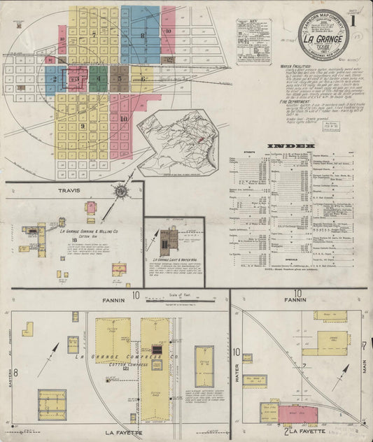 Sanborn Fire Insurance Map from La Grange, Fayette County, Texas (1921), Sheet #0001 - Historic Sanborn Fire Insurance Map Print, vintage old map wall art, antique decor, genealogy gift, Texas Texas map