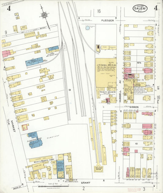 Sanborn Fire Insurance Map from Salem, Salem County, New Jersey (1923), Sheet #0004 - Historic Sanborn Fire Insurance Map Print, vintage old map wall art, antique decor, genealogy gift, New Jersey New Jersey map